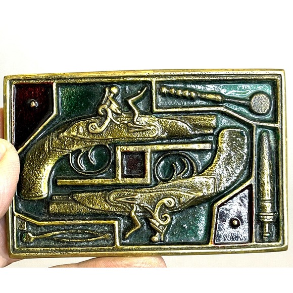 Vintage 1978 BTS Solid Brass Belt Buckle Dueling‎ Pistols Guns USA-Made Western - Picture 1 of 9